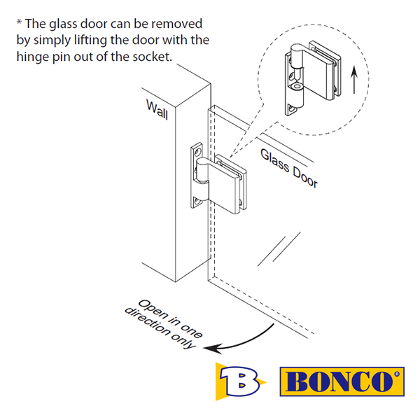 Removable Shower Door Hinge (90 Degrees) Bonco GHE 01 